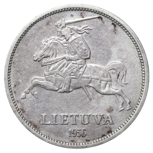 437 - Lithuania, President Antanas Smetona (1926-1940), 5 litai, 1936 year, Silver, 9 gr, KM#82, Jonas Bas... 