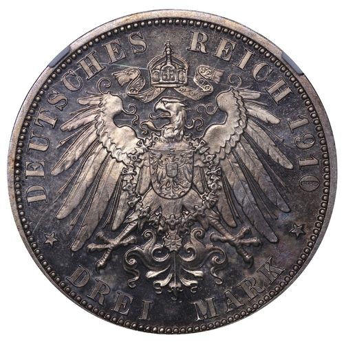 450 - Grand Duchy of Hesse-Darmstadt (German States), Grand duke Ernest Louis (1892-1918), 3 mark, 1910 ye... 