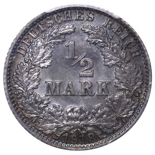 461 - Germany (1871-1948), Emperor William II (1888-1918), Â½ mark, 1918 year, Silver, 2,777 gr, KM#17