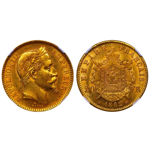 471 - France, Emperor Napoleon III (1852-1870), 20 francs, 1862 year, Gold, 6,45 gr, F#532, Obverse: NAPOL... 