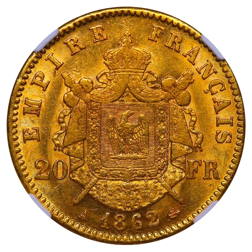 471 - France, Emperor Napoleon III (1852-1870), 20 francs, 1862 year, Gold, 6,45 gr, F#532, Obverse: NAPOL... 