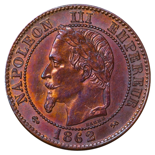 474 - France, Emperor Napoleon III (1852-1870), 2 centimes, 1862 year, Bronze, 2 gr, F#108A, Obverse: NAPO... 