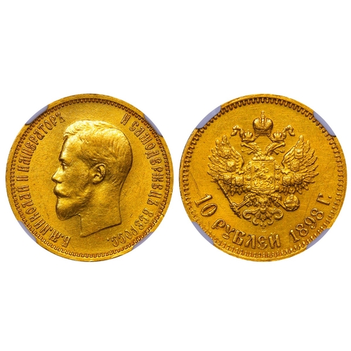 48 - Russian Empire, Emperor Nicholas II (1894-1917), 10 roubles, 1898 year, Gold, 8,6 gr, Y#64, bitkin 3... 