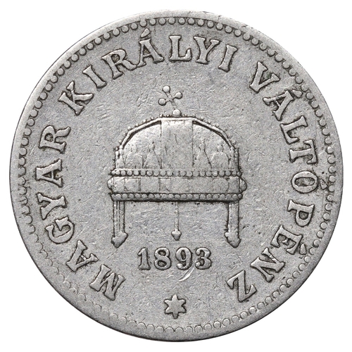 483 - Hungary, King Francis Joseph I (1848-1916), 20 filler, 1893 year, Nickel, 4 gr, KM#483