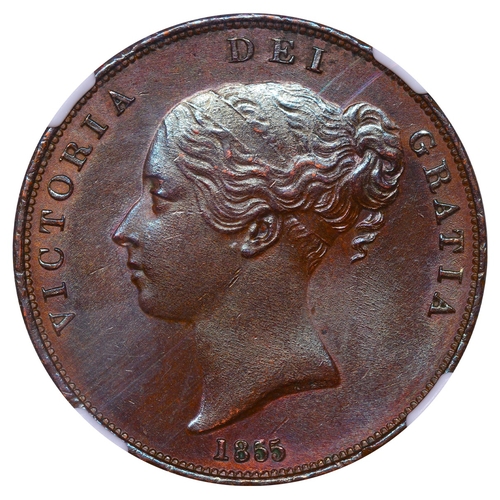 486 - United Kingdom, Queen Victoria (1837-1901), Â½ penny, 1855 year, Bronze, 9,45 gr, KM#726, In MS 64 B... 