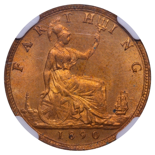 488 - United Kingdom, Queen Victoria (1837-1901), 1 farthing, 1890 year, Bronze, 2,83 gr, KM#753, In MS 64... 