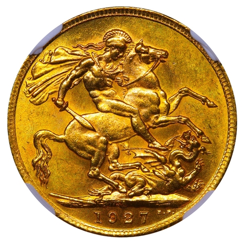 512 - South Africa, King George V (1910-1936), 1 sovereign, 1927 year, Gold, 7,99 gr, KM#21, In MS 61: 35,... 