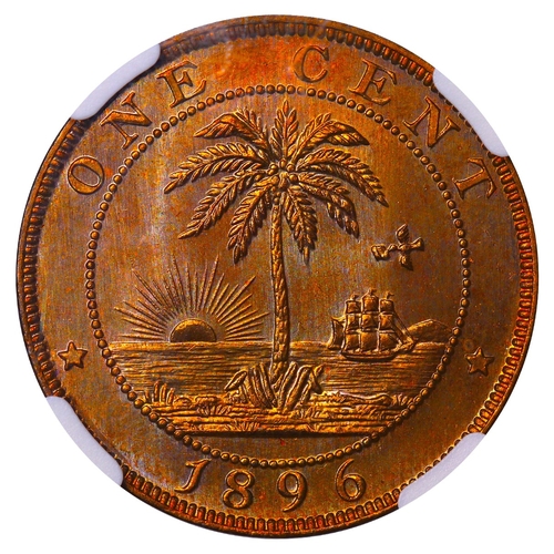 521 - Repubic of Liberia, President Joseph James Cheeseman (1892-1896), 1 cent, 1896 year, Bronze, 5,64 gr... 