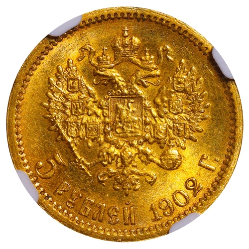 58 - Russian Empire, Emperor Nicholas II (1894-1917), 5 roubles, 1902 year, Gold, 4,3 gr, Y#62, bitkin 29... 