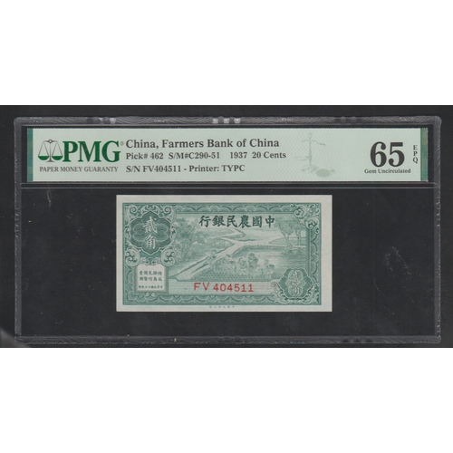 678 - China, Farmers Bank of China 
Pick# 462 S/M#C290-51 1937 20 Cents 
S/N FV404511- Printer: TYPC 65 
G... 