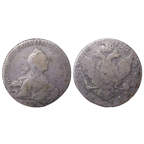 69 - Russian Empire, Empress Catherine II (1762-1796), 1 rouble, 1770 year, Silver, 24 gr, C#67a.2, bitki... 