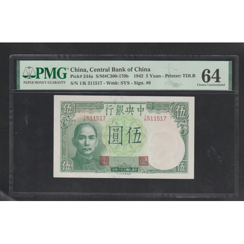 695 - China, Central Bank of China 
Pick# 244a S/M#C300-170b 1942 5 Yuan Printer: TDLR S/N 1/K 511517 - Wm... 