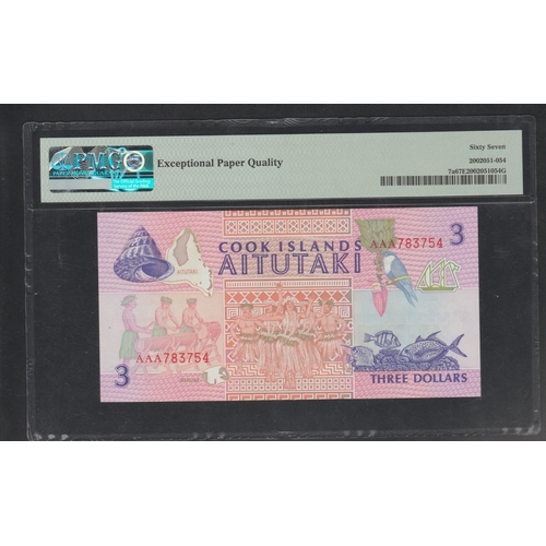 719 - Cook Islands/New Zealand Admin. Pick# 7a ND (1992) 3 Dollars - Printer TDLR S/N AAA783754 - Governme... 