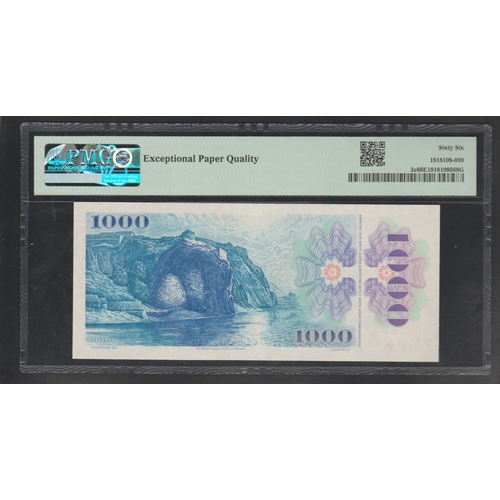 725 - Czech Republic, National Bank Pick# 3c 1985 (ND 1993) 1000 Korun - S/N Prefix U S/N U34 204591 - Sta... 