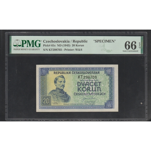 744 - Czechoslovakia / Republic
Pick# 61s ND (1945) 20 Korun
S/N KT298703 - Printer: W&S
