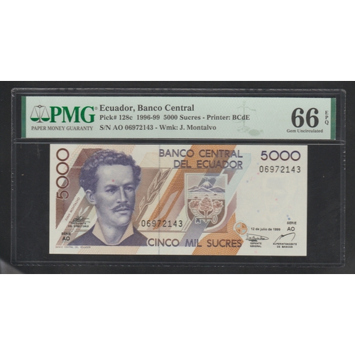 795 - Ecuador, Banco Central Pick# 128c 1996-99 5000 Sucres - Printer: BCdE S/N AO 06972143 - Wmk: J. Mont... 