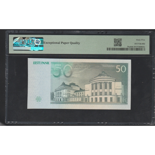 800 - Estonia, Bank of Estonia
Pick# 78a 1994 50 Krooni
S/N AN025588 - Wmk: Arms
65 Gem Uncirculated