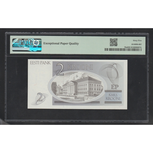 815 - Estonia, Bank of Estonia Pick# 70a 1992 2 Krooni - Printer: USBNC S/N AA2180241 - Wmk: Fortress
65 G... 