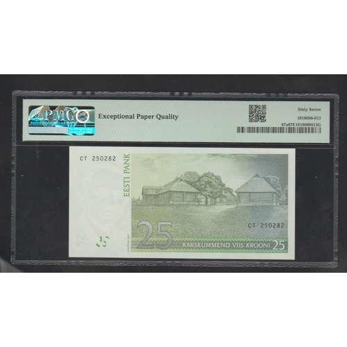 820 - Estonia, Bank of Estonia Pick# 87a 2007 25 Krooni - Printer: G&D S/N CT250282-Wmk: A. Hansen-Tammsaa... 