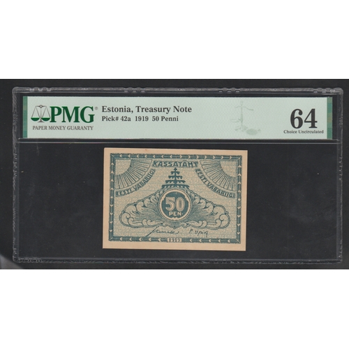 826 - Estonia, Treasury Note Pick#42a 1919 50 Penni 64 Choice Unc