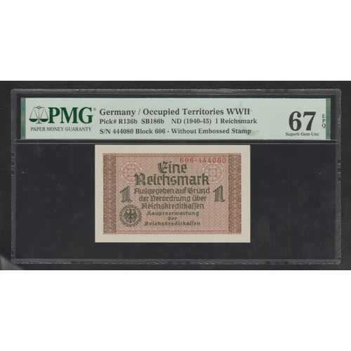 865 - Germany / Occupied Territories WWII
Pick# R136b SB186b ND (1940-45) 1 Reichsmark
S/N 444080 Block 60... 