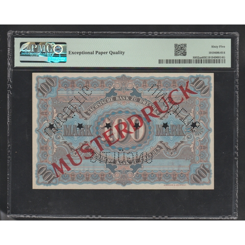 875 - German States, Saxon Bank 
Pick# S952as 1890 100 Mark
Printer: G&D
65 Gem Uncirculated