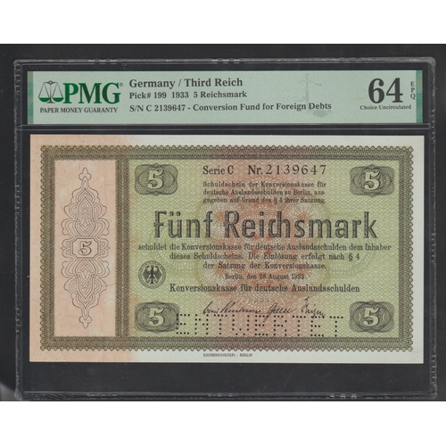 902 - Germany / Third Reich
Pick# 199 1933
5 Reichsmark
S/N C 2139647 - Conversion Fund for Foreign Debts
... 