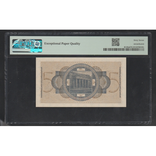 905 - Germany / Occupied Territories WWII
Pick# R138a SB188a ND (1940-45) 5 Reichsmarks
S/N 6518510 Block ... 