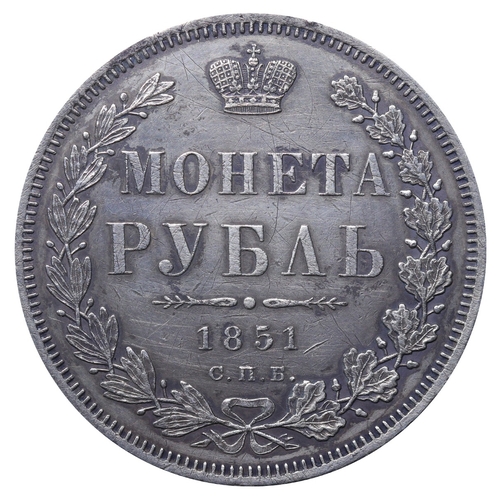 93 - Russian Empire, Emperor Nicholas I (1825-1855), 1 rouble, 1851 year, Silver, 20,73 gr, C#168.1, bitk... 