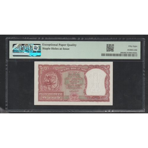 950 - India, Reserve Bank
Pick# 29b Jhun&Rez 6.2.3.2 ND (1957) 2 Rupees S/N W/31 241630-Sign. #74 - Correc... 