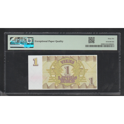 977 - Latvia, Bank of Latvia Pick#35 1992, 1 Rublis
S/N AB223888 - Wmk: Symmetrical Design
66 Gem Uncircul... 