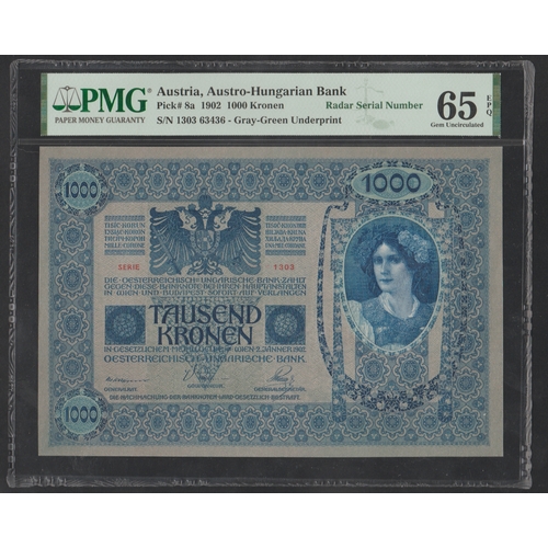 554 - Austria, Austro- Hungarian Bank Pick#8a 1902 1000 Kronen S/N 1303 63436 - Gray-Green Underprint 65 G... 