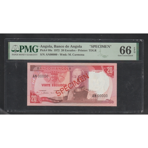 531 - Angola, Bank of Angola
Pick# 99s 1972 20 Escudos - Printer: TDLR
S/N AN00000 - Wmk: M. Carmona
66 Ge... 