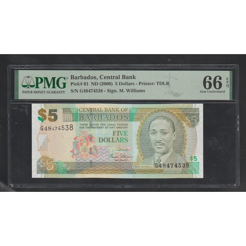 561 - Barbados, Central Bank, Pick# 61 ND (2000) 5 Dollars - Printer: TDLR S/N G48474538 - Sign. M. Willia... 