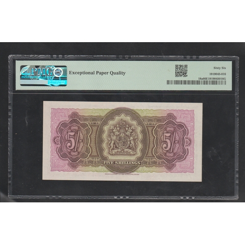 578 - Bermuda, British Administration, Pick# 18a 1952, 5/- Shillings Printer: BWC - S/N B/1 193940 - Bermu... 