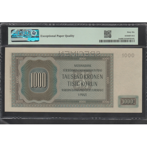 581 - Bohemia & Moravia Pick 14s 1942 1000 Korun - Second Issue S/N HC322209 - With Tone Guilooche Pattern... 