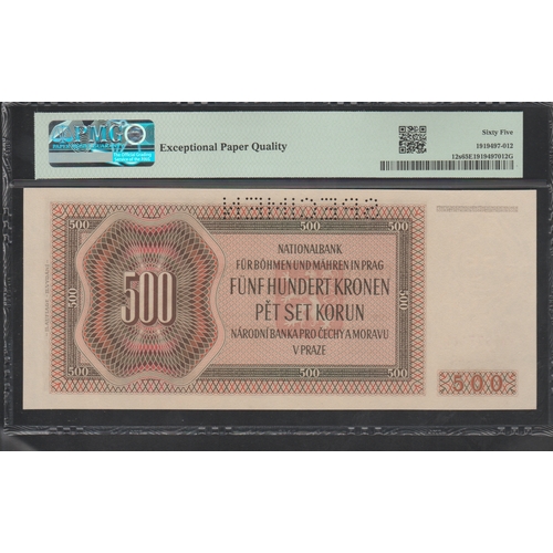 584 - Bohemia & Moravia, Protectorate of Bohemia and Moravia Pick 12s 1942 500 Korun - Wmk: P. Brandl S/N ... 