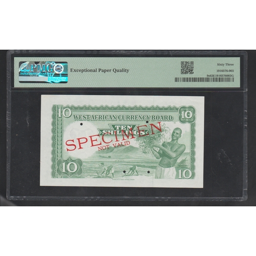 600 - British West Africa, Pick# 9s1953-58 10/- Shillngs - Printer:W & S S/N A/P 00000 - Wmk: Elehants Hea... 