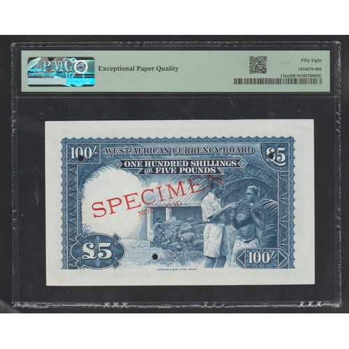 601 - British West Africa, Pick# 11bs 1954 100/- Shillngs = 5 Pounds - Printer:W & S S/N A/A 00000 - Wmk: ... 