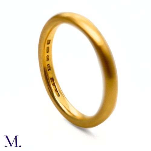 2 - A 22ct Gold Band

The 22ct yellow gold band is hallmarked and dated 1922.

Size: M1/2
Weight: 5.2g