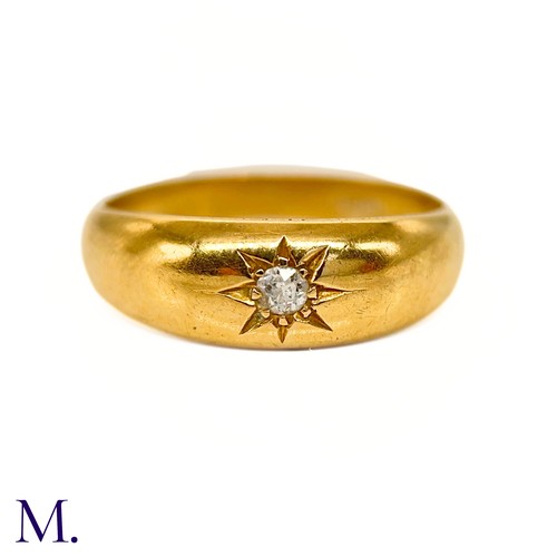 25 - An Antique Diamond Gypsy Ring

The gold band is set with a 5pt diamond and is marked '18ct'.

Box no... 