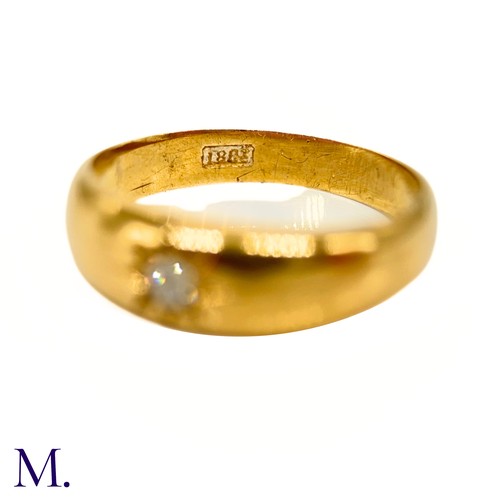 25 - An Antique Diamond Gypsy Ring

The gold band is set with a 5pt diamond and is marked '18ct'.

Box no... 