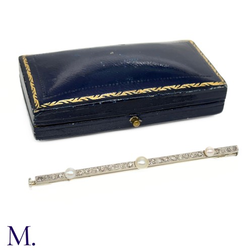 34 - A Pearl and Diamond Bar Brooch

The 18ct white gold and platinum bar brooch is set with three pearls... 