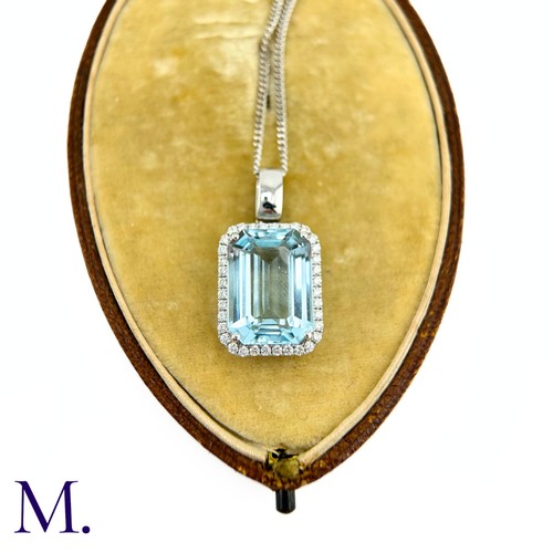 50 - An Aquamarine and Diamond Pendant and Chain.

The fine aquamarine of approximately 9.5ct is surround... 