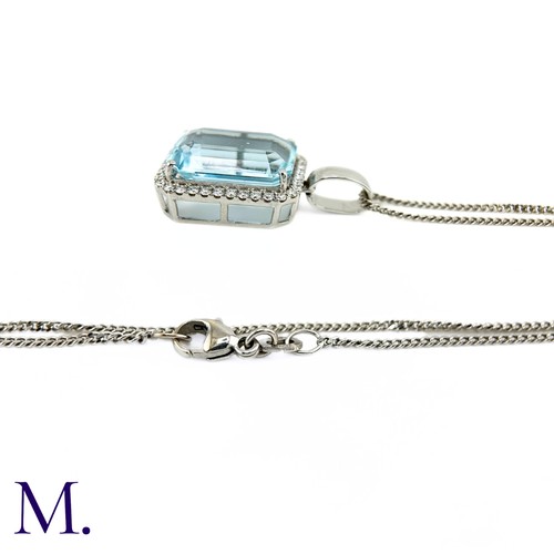 50 - An Aquamarine and Diamond Pendant and Chain.

The fine aquamarine of approximately 9.5ct is surround... 