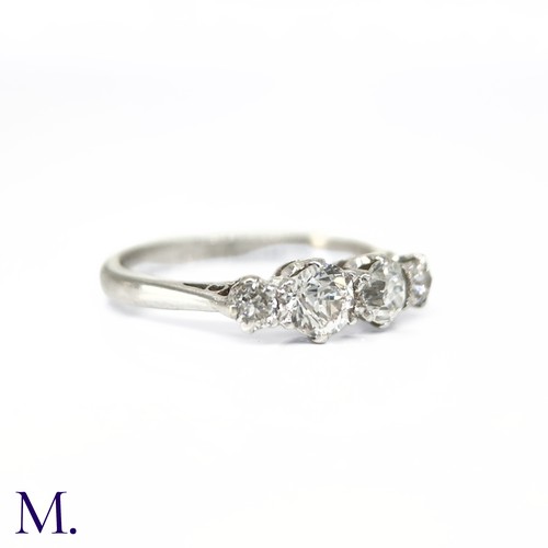 53 - A Diamond 4-Stone Ring

The platinum ring is set with four bright old cut diamonds (estimated colour... 