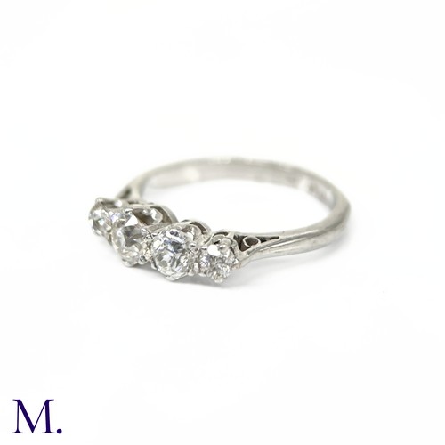 53 - A Diamond 4-Stone Ring

The platinum ring is set with four bright old cut diamonds (estimated colour... 