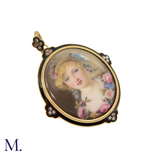 58 - A Large Atique Miniature Pendant

The 18ct yellow gold pendant displays a well-painted miniature of ... 