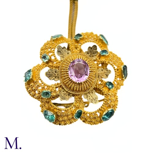 61 - An Antique Emerald and Amethyst Pendant and Chain

The early 19th century rococo necklace with ameth... 