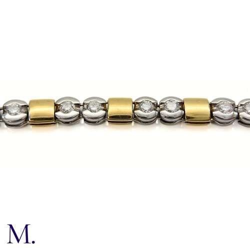 66 - A Two-Colour Gold and Diamond Bracelet

The 18ct gold bracelet is made up of square yellow gold and ... 